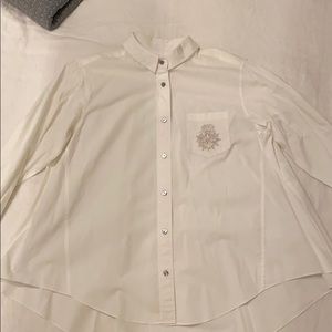 Cinq a sept white Oxford flared button down